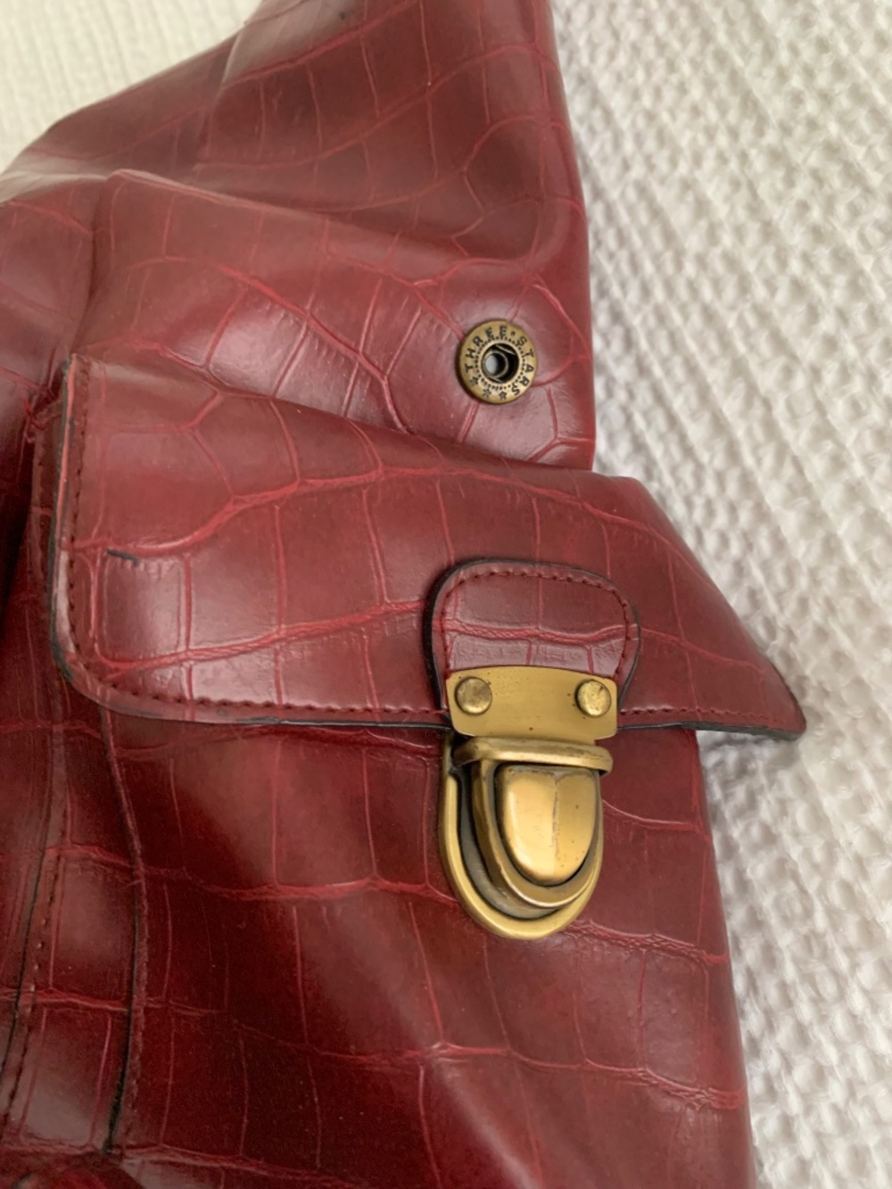 Bueno Red Tote Bag | Burgundy Textured Leather Tote | Dual Handles Gold Hardware - Picture 11 of 12